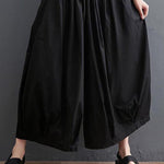 Modern Black High Waist asymmetrical design Summer Cotton Linen Pants