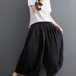 Modern Black High Waist asymmetrical design Summer Cotton Linen Pants