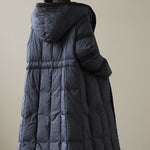 Modern Black Hooded Patchwork Tie Waist Duck Down Puffer Jacket Winter