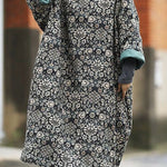 Modern Black Oversized Print Fine Cotton Filled Dress Winter