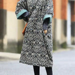 Modern Black Oversized Print Fine Cotton Filled Dress Winter
