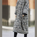 Modern Black Oversized Print Fine Cotton Filled Dress Winter
