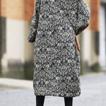 Modern Black Oversized Print Fine Cotton Filled Dress Winter