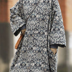 Modern Black Oversized Print Fine Cotton Filled Dress Winter