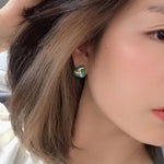 Modern Blue Sterling Silver Overgild Inlaid Zircon Turquoise Stud Earrings