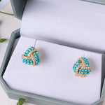 Modern Blue Sterling Silver Overgild Inlaid Zircon Turquoise Stud Earrings