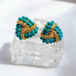 Modern Blue Sterling Silver Overgild Inlaid Zircon Turquoise Stud Earrings