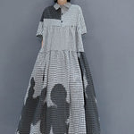 Modern Grey Peter Pan Collar Plaid Holiday shirt Dress Spring