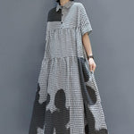 Modern Grey Peter Pan Collar Plaid Holiday shirt Dress Spring