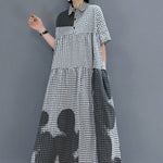 Modern Grey Peter Pan Collar Plaid Holiday shirt Dress Spring