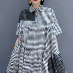 Modern Grey Peter Pan Collar Plaid Holiday shirt Dress Spring