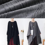 Modern Grey Wrinkled Knit Fall Long Sleeve Shirt