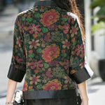 Modern black Stand Collar button print Patchwork Silk tops Spring