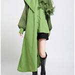 Natural Green lantern sleeve Button Chiffon Top