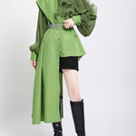 Natural Green lantern sleeve Button Chiffon Top