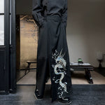 Retro Black Dragon Pattern Embroidered Culottes