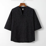 Cotton Linen Buckle Tang Suit Short-sleeved T-shirt