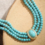 Short faux pearl and turquoise bead necklace