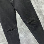 Casual Permed Ripped Black Stretch Denim Pencil Pants