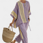 Sienna Rafferty | Linen Contrast Trim Two-Piece Set For Women