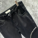 Rivet Zipper Black Denim Slim Fit Pencil Pants