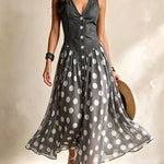 Adeline | Long Denim Dress with Polka Dots