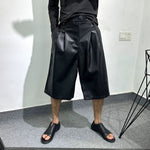 Loose Straight Wide-leg PU Leather Shorts