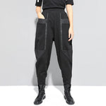 Thick Fleece Stitching Zipper Pocket Harem Pants