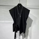 Vintage Lace-Up Loose Sleeveless Shirt