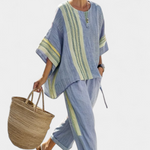 Sienna Rafferty | Linen Contrast Trim Two-Piece Set For Women