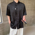 Summer Vintage Satin Jacquard Tassel Shirt
