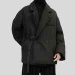 White Duck Down Buttoned Slant Collar Loose Coat