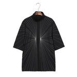 Ray Embroidery Loose Stand Collar Casual T-shirt