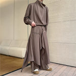 Asymmetric Long-sleeved Shirt and Wide-leg Pants Two-piece Set