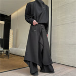 Asymmetric Long-sleeved Shirt and Wide-leg Pants Two-piece Set