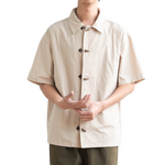 Cotton Japanese Retro Wooden Horn Button Shirt