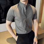 Summer Stand Collar Ice Silk Casual Waffle Shirt