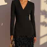 Rosalie – Fitted Dress with Embossed Floral Hem