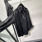 Dark Jacquard Loose Long Sleeve Shirt