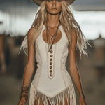 【24-hour shipping out】Elegant Western Chic Round Neck White Tassel Mini Dress