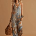 Vacation Retro Bohemian Print Chiffon Sleeveless Wide-Leg Jumpsuit