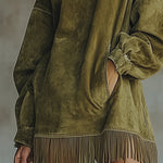 Gabrielle | Faux Suede Turtleneck Fringe Dress