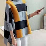 Women Striped Knit Blouse O Neck Batwing Sleeve Loose-fitting Knitted Blouse