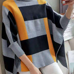 Women Striped Knit Blouse O Neck Batwing Sleeve Loose-fitting Knitted Blouse