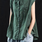 Organic Blackish Green Patchwork Ruffled Top Short Sleeve