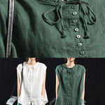 Organic Blackish Green Patchwork Ruffled Top Short Sleeve