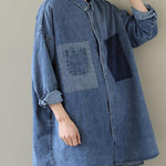 Organic Blue Peter Pan Collar Casual denim Blouses Spring