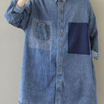 Organic Blue Peter Pan Collar Casual denim Blouses Spring