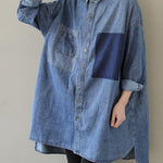 Organic Blue Peter Pan Collar Casual denim Blouses Spring