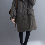 Organic Grey Hooded Zippered Pockets Winter Long sleeve Coat